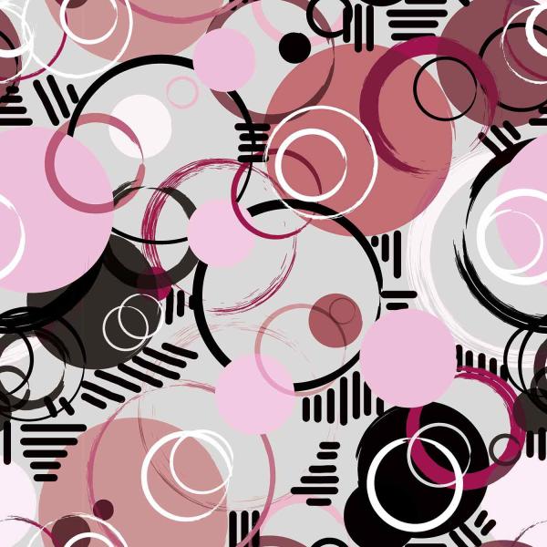 Baumwolljersey Kreise Pink, Weiß, Terrakotta, Schwarz auf Grau